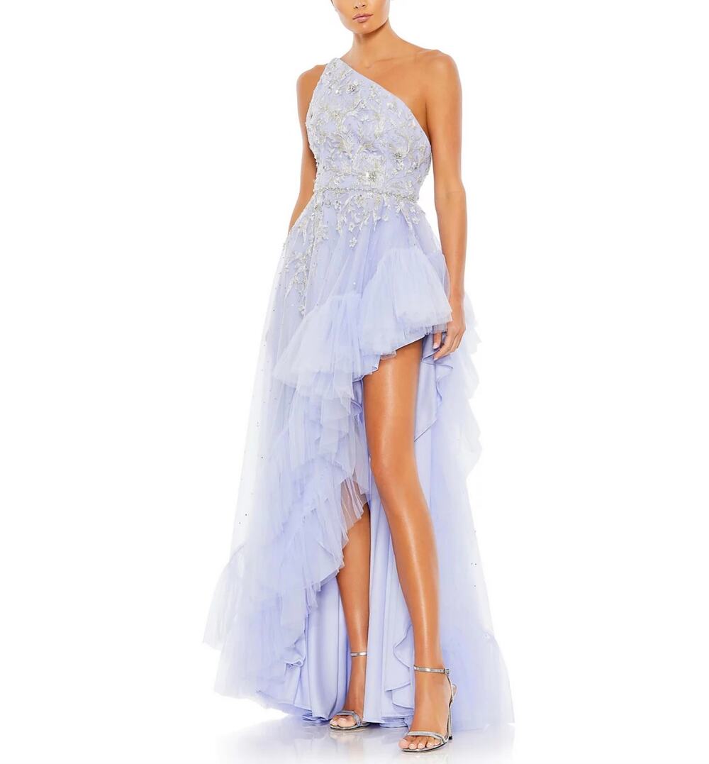 Mac Duggal 11265 Blue Evening Gown Sequined Backless One Shoulder Dress Size 8
